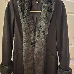 INC Black Jacket Faux Fur Trim